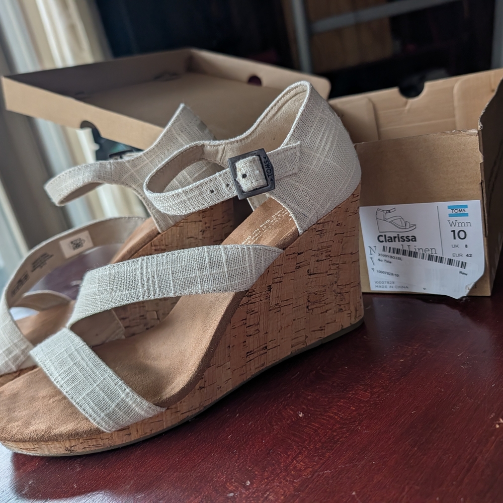 Toms Clarissa Light Tan Wedge Sandals